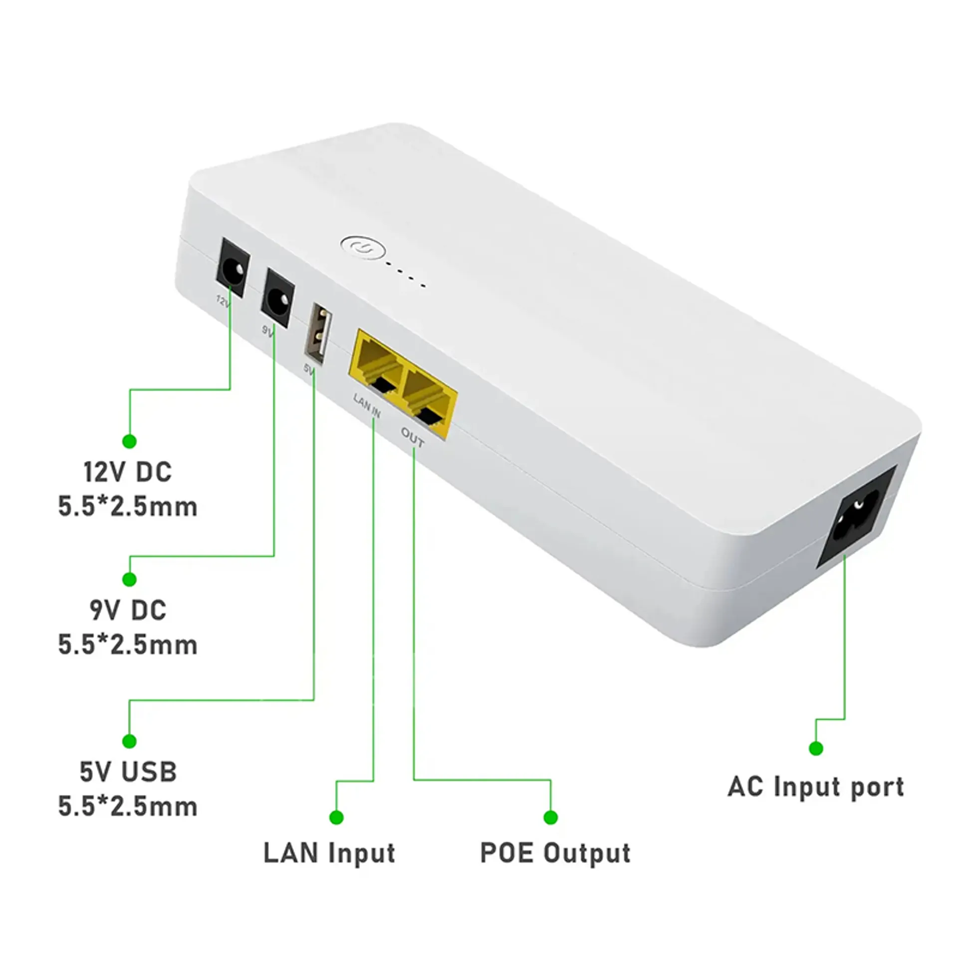 Джерело безперебійного живлення MINI UPS WGP POE04 8000mAh USB/DC:9V+12V/LAN IN/OUT (Білий) (48396)